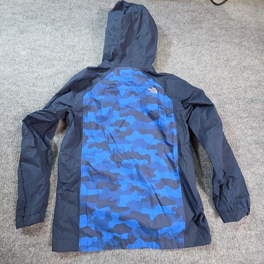 The North Face Jacket Boys 10-12 Blue Camo Hooded DryVent Rain Coat Waterproof